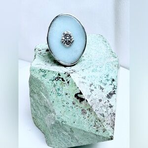 Silpada Vintage Rare Hammered Sterling Silver & Amazonite Oval Statement Ring